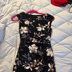 Lauren Ralph Lauren Black and Cream Floral Midi Dress